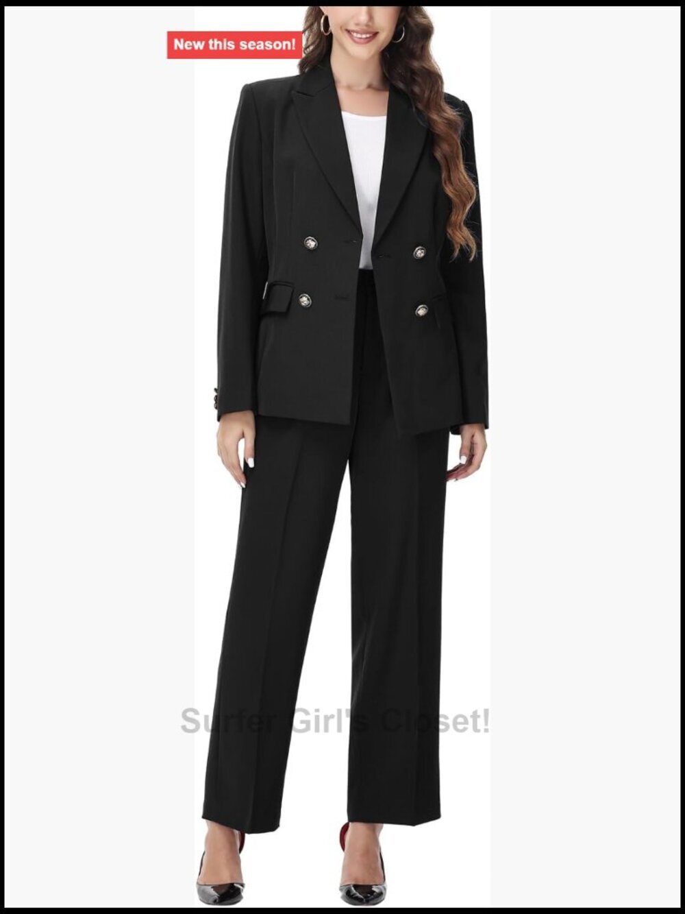Double Breasted Blazer and Pants Suit 2 Piece Set Business Outfits for Work